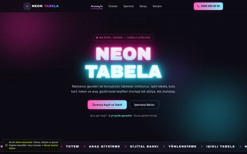 Neon Tabela hazır web sitesi teması önizlemesi