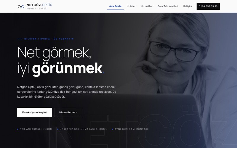 Netgöz Optik hazır web sitesi teması ana sayfa önizlemesi