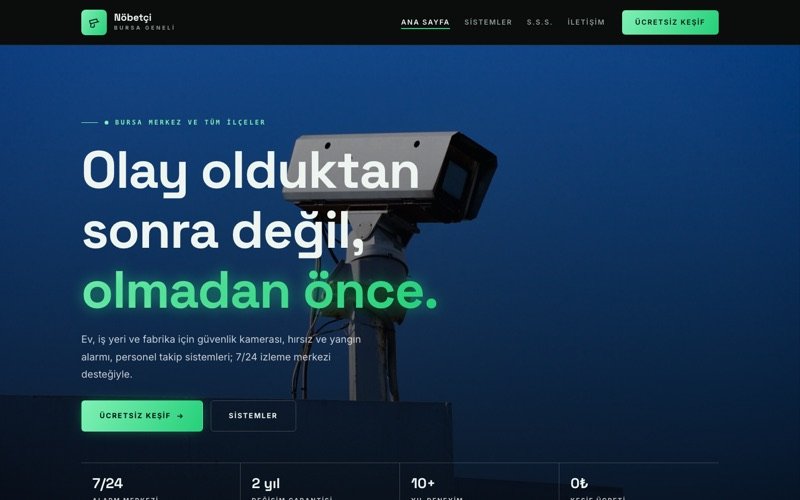 Nöbetçi Güvenlik Sistemleri hazır web sitesi teması ana sayfa önizlemesi
