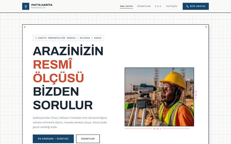 Pafta Harita Mühendislik hazır web sitesi teması ana sayfa önizlemesi