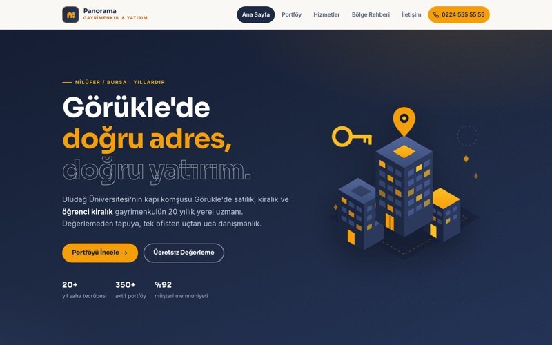 Panorama Gayrimenkul hazır web sitesi teması ana sayfa önizlemesi