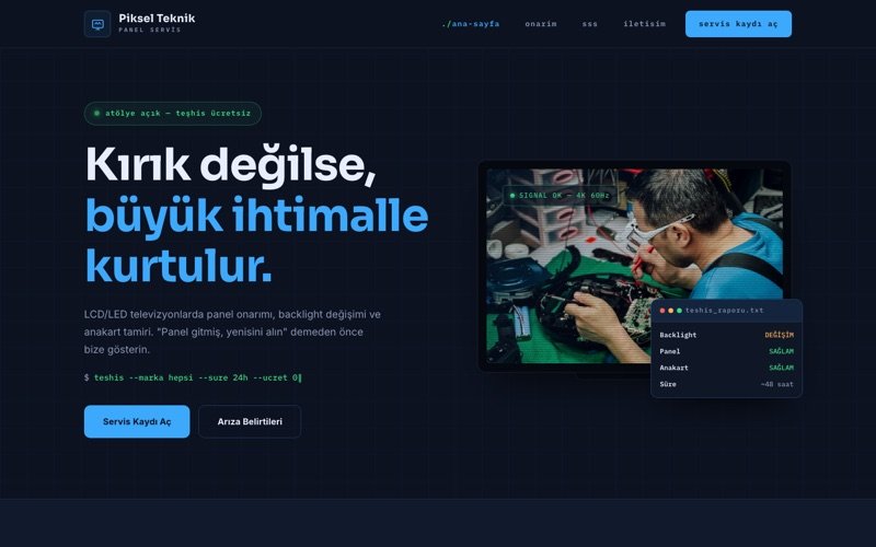 Piksel Teknik Servis hazır web sitesi teması ana sayfa önizlemesi