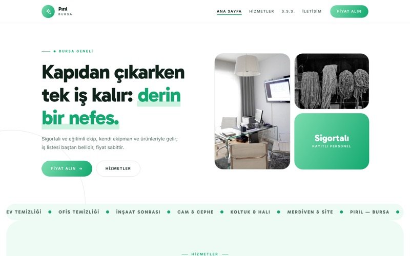 Pırıl Temizlik hazır web sitesi teması ana sayfa önizlemesi