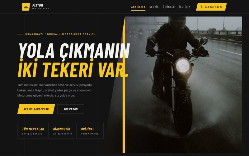 Piston Motosiklet hazır web sitesi teması ana sayfa önizlemesi