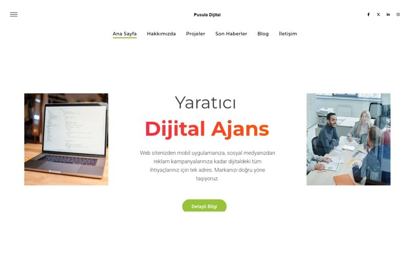Pusula Dijital web sitesi ana sayfa önizlemesi