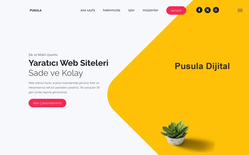 Pusula Dijital web sitesi ana sayfa önizlemesi