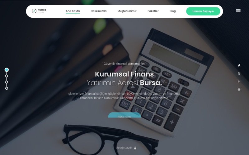 Pusula Finans web sitesi ana sayfa önizlemesi