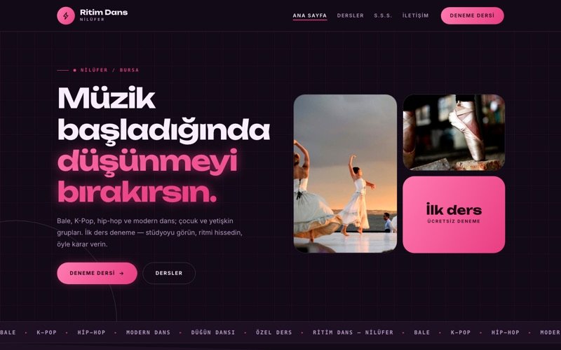 Ritim Dans Akademisi hazır web sitesi teması ana sayfa önizlemesi