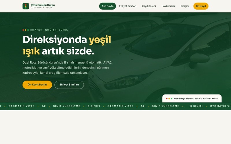 Rota Sürücü Kursu hazır web sitesi teması ana sayfa önizlemesi
