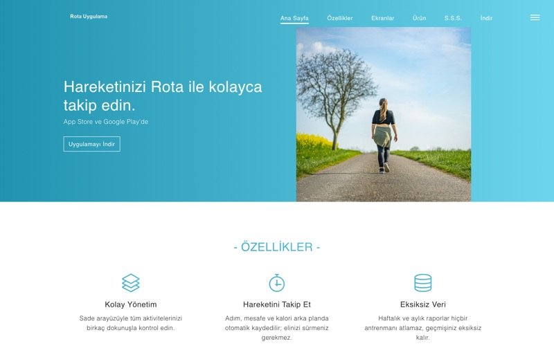 Rota Uygulama web sitesi ana sayfa önizlemesi