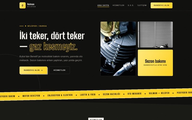 Rulman Moto Servis hazır web sitesi teması ana sayfa önizlemesi