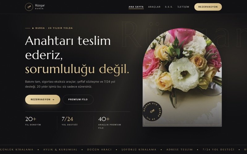 Rüzgar Oto Kiralama hazır web sitesi teması ana sayfa önizlemesi
