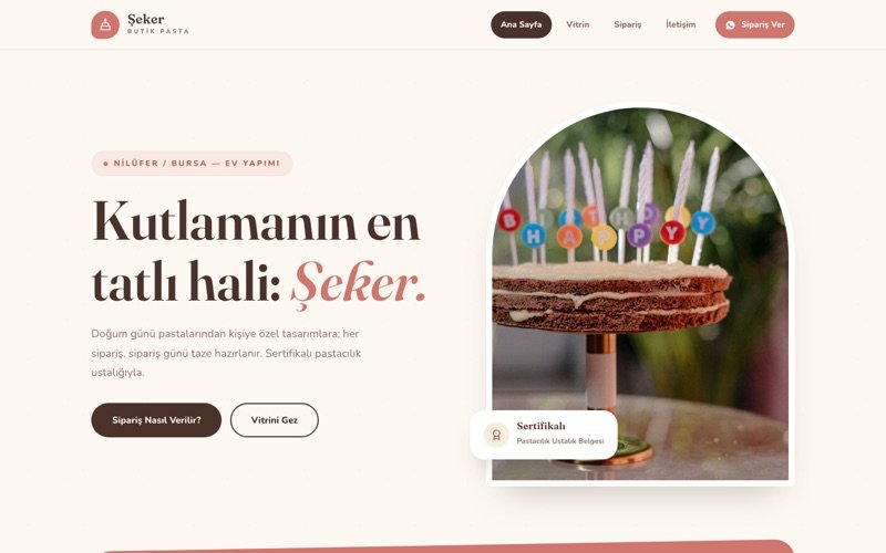 Şeker Butik Pasta hazır web sitesi teması ana sayfa önizlemesi