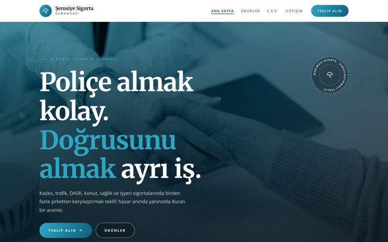 Şemsiye Sigorta Acentesi hazır web sitesi teması ana sayfa önizlemesi