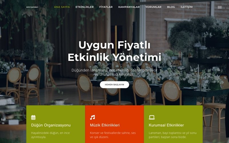 Şenlik Organizasyon web sitesi ana sayfa önizlemesi