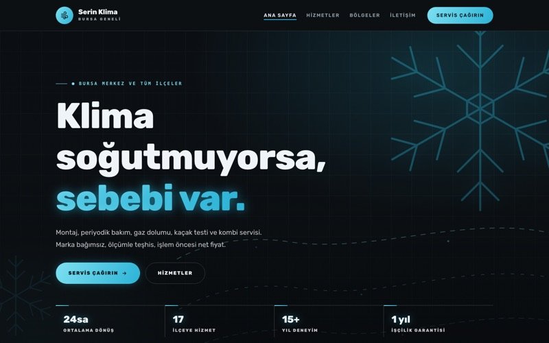 Serin Klima Servis hazır web sitesi teması ana sayfa önizlemesi