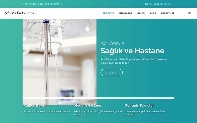 Şifa Vadisi Hastanesi web sitesi ana sayfa önizlemesi