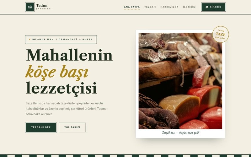 Tadım Şarküteri hazır web sitesi teması ana sayfa önizlemesi