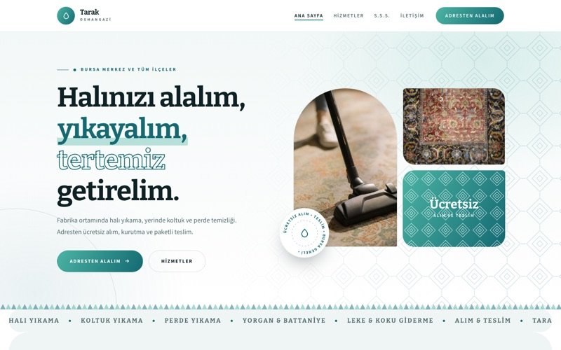 Tarak Halı Yıkama hazır web sitesi teması ana sayfa önizlemesi