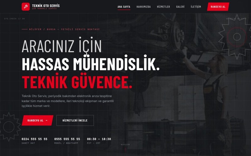Teknik Oto Servis hazır web sitesi teması ana sayfa önizlemesi