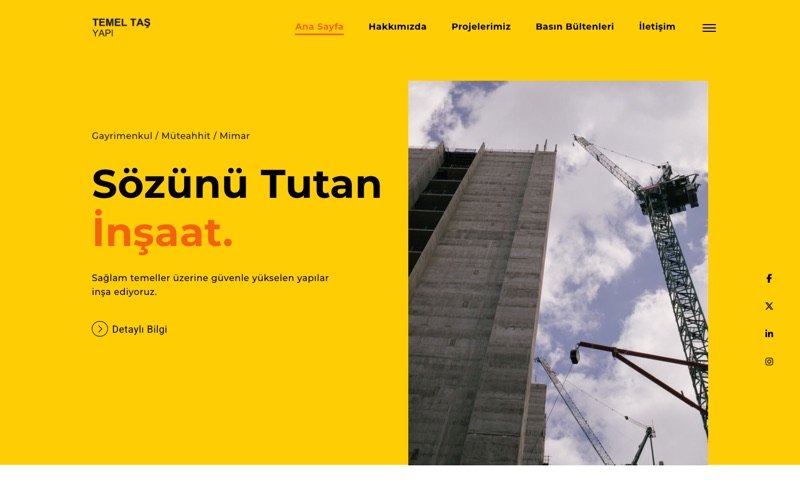 Temel Taş Yapı web sitesi ana sayfa önizlemesi