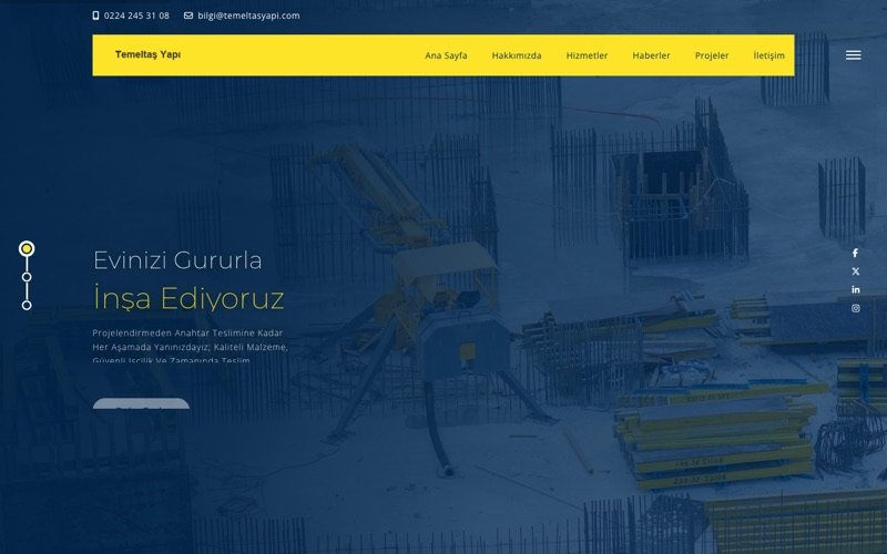 Temeltaş Yapı web sitesi ana sayfa önizlemesi