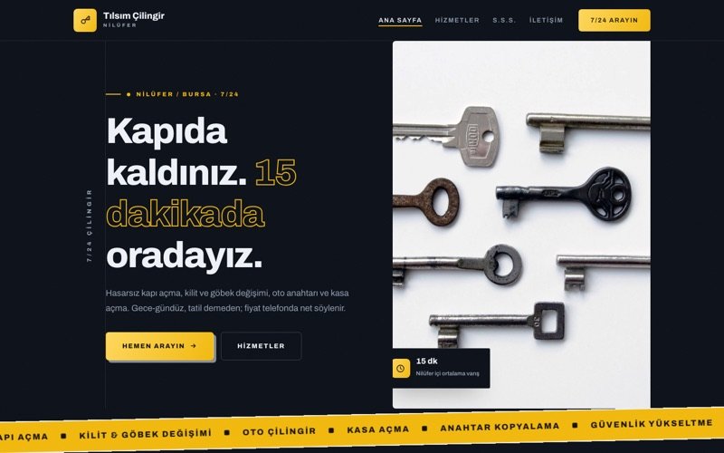Tılsım Çilingir hazır web sitesi teması ana sayfa önizlemesi