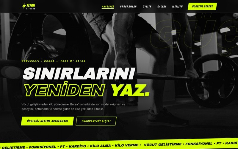 Titan Fitness hazır web sitesi teması ana sayfa önizlemesi