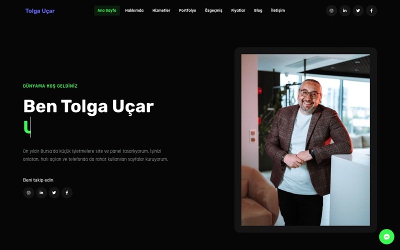 Tolga Uçar web sitesi ana sayfa önizlemesi
