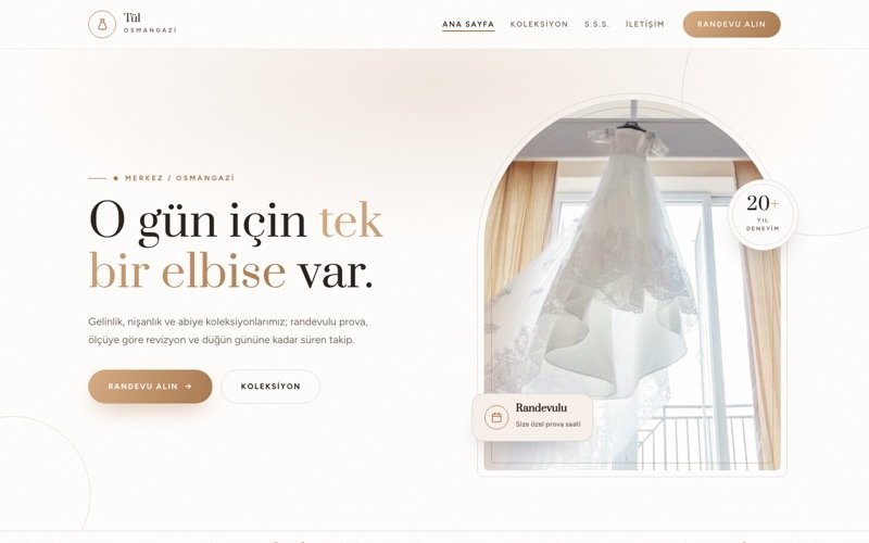 Tül Gelinlik Evi hazır web sitesi teması ana sayfa önizlemesi