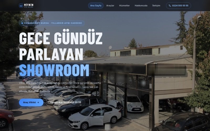 Vitrin Oto Galeri hazır web sitesi teması ana sayfa önizlemesi