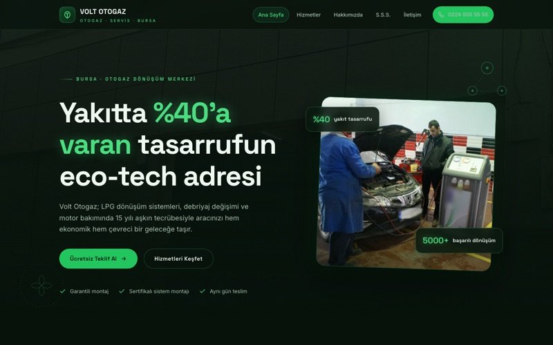 Volt Otogaz Sistemleri hazır web sitesi teması ana sayfa önizlemesi