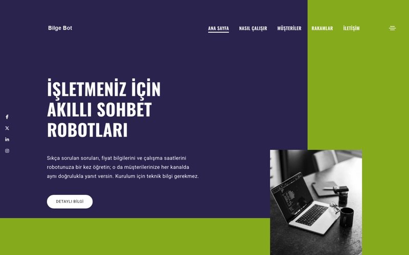 Yapay Zekâ Sohbet Robotu web sitesi ana sayfa önizlemesi