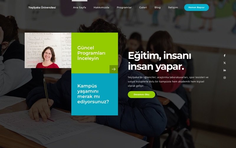 Yeşilyaka Üniversitesi web sitesi ana sayfa önizlemesi