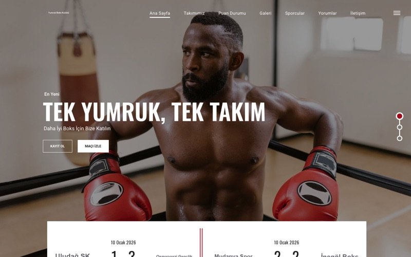 Yumruk Boks Kulübü web sitesi ana sayfa önizlemesi