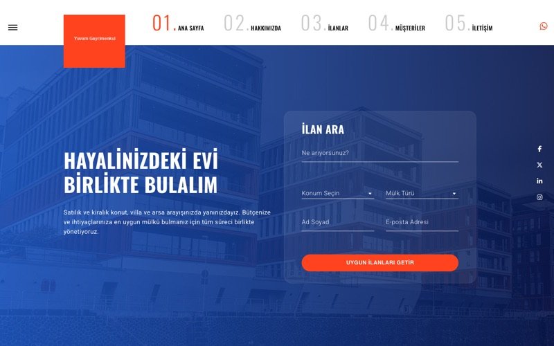 Yuvam Gayrimenkul web sitesi ana sayfa önizlemesi