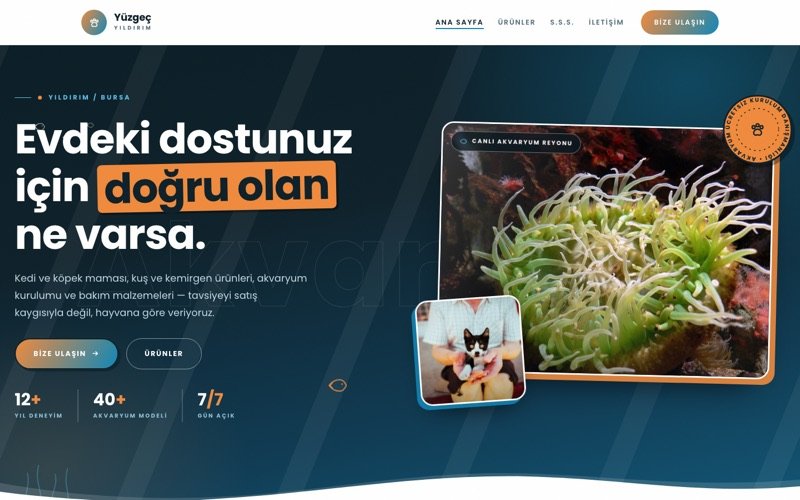 Yüzgeç Pet Shop hazır web sitesi teması ana sayfa önizlemesi