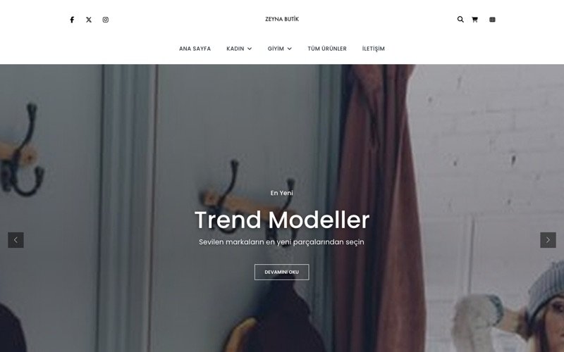 Zeyna Butik web sitesi ana sayfa önizlemesi