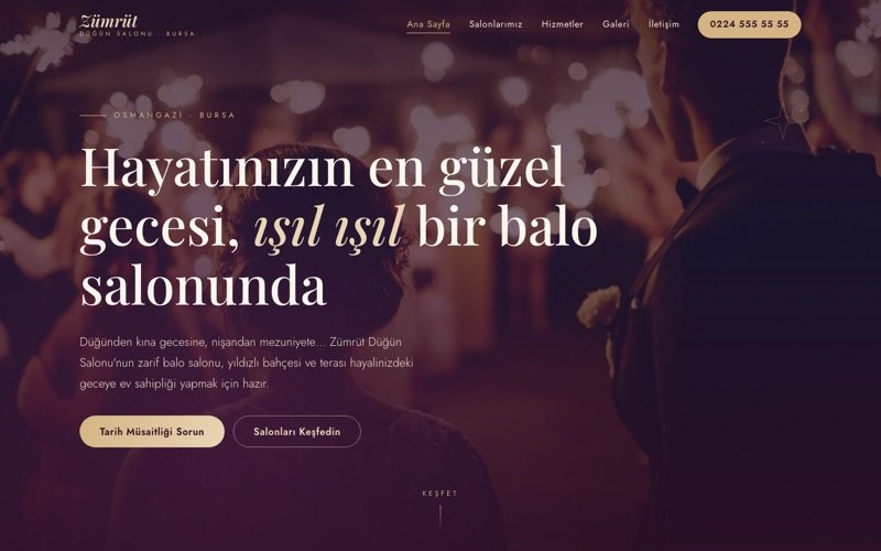 Zümrüt Düğün Salonu hazır web sitesi teması ana sayfa önizlemesi