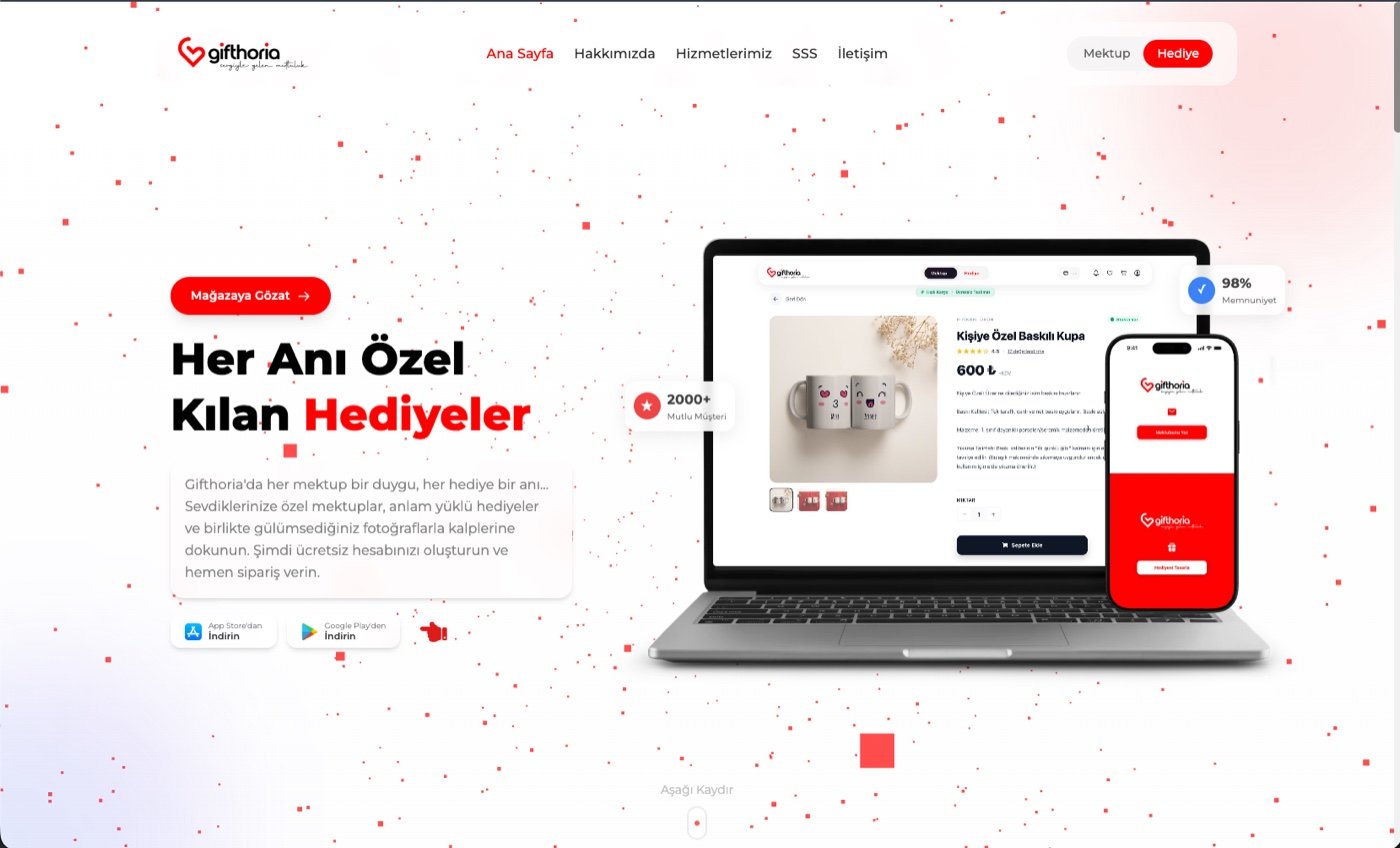 Gifthoria web sitesi ana sayfa ekran görüntüsü