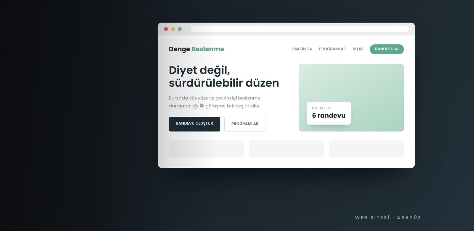 Denge Beslenme web sitesinin ana sayfa tasarımı