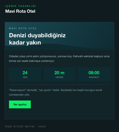 Mavi Rota Otel — İçerik yazarlığı